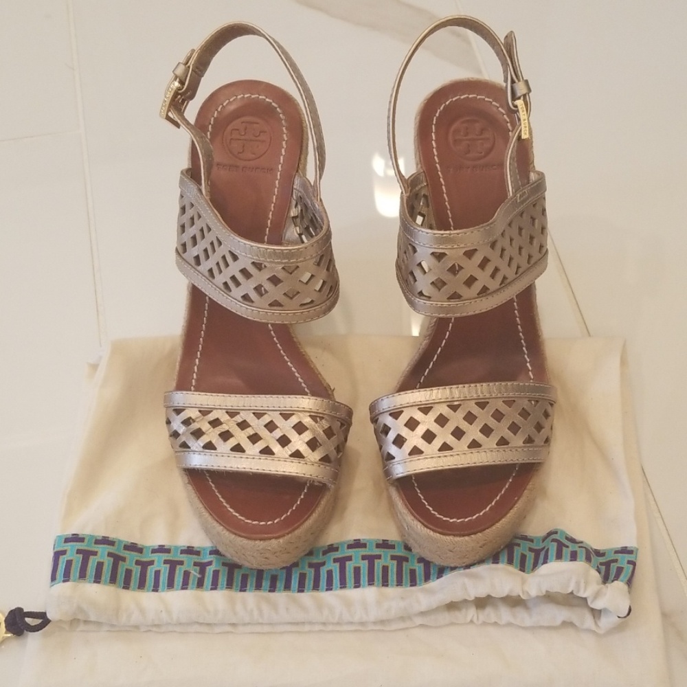 Tory Burch platinum gold espadrilles